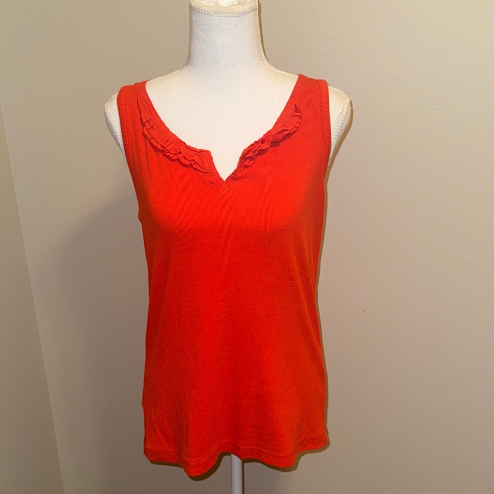 Eddie Bauer Ruffled Neck Ribbed Tank Top Medium